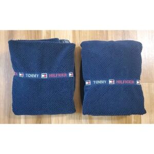 Vintage Tommy Hilfiger Navy Bath Towel Striped Logo Red White Blue Flag